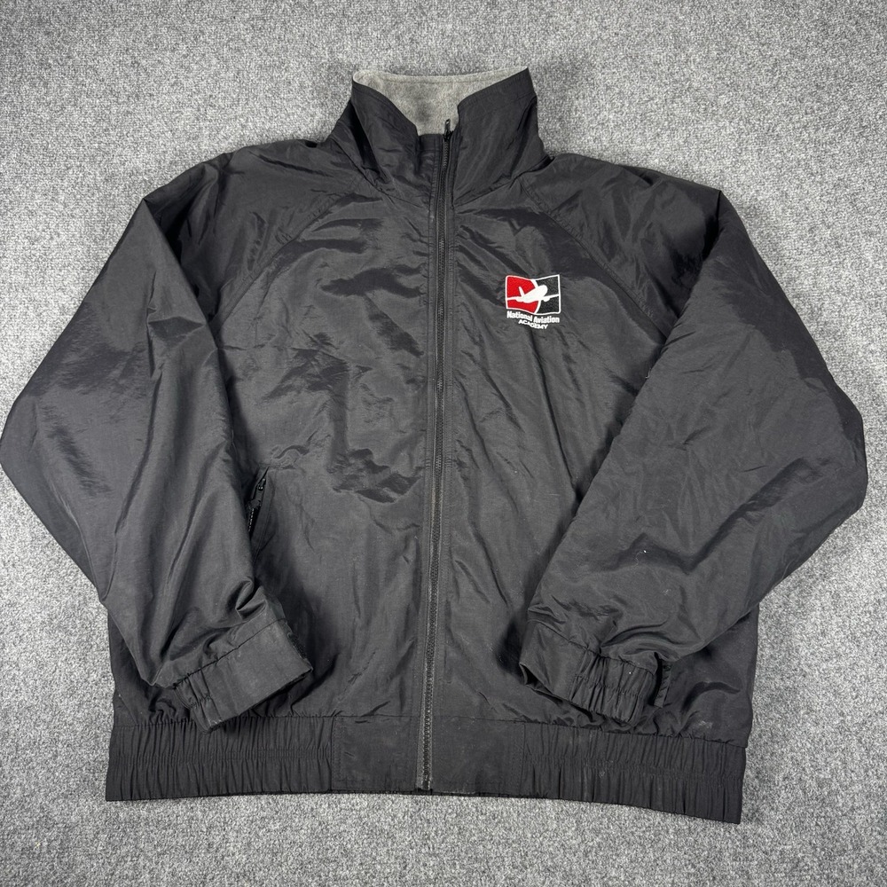 Vintage National Aviation Academy Jacket‎ Black Full Zip Windbreaker Men's XL